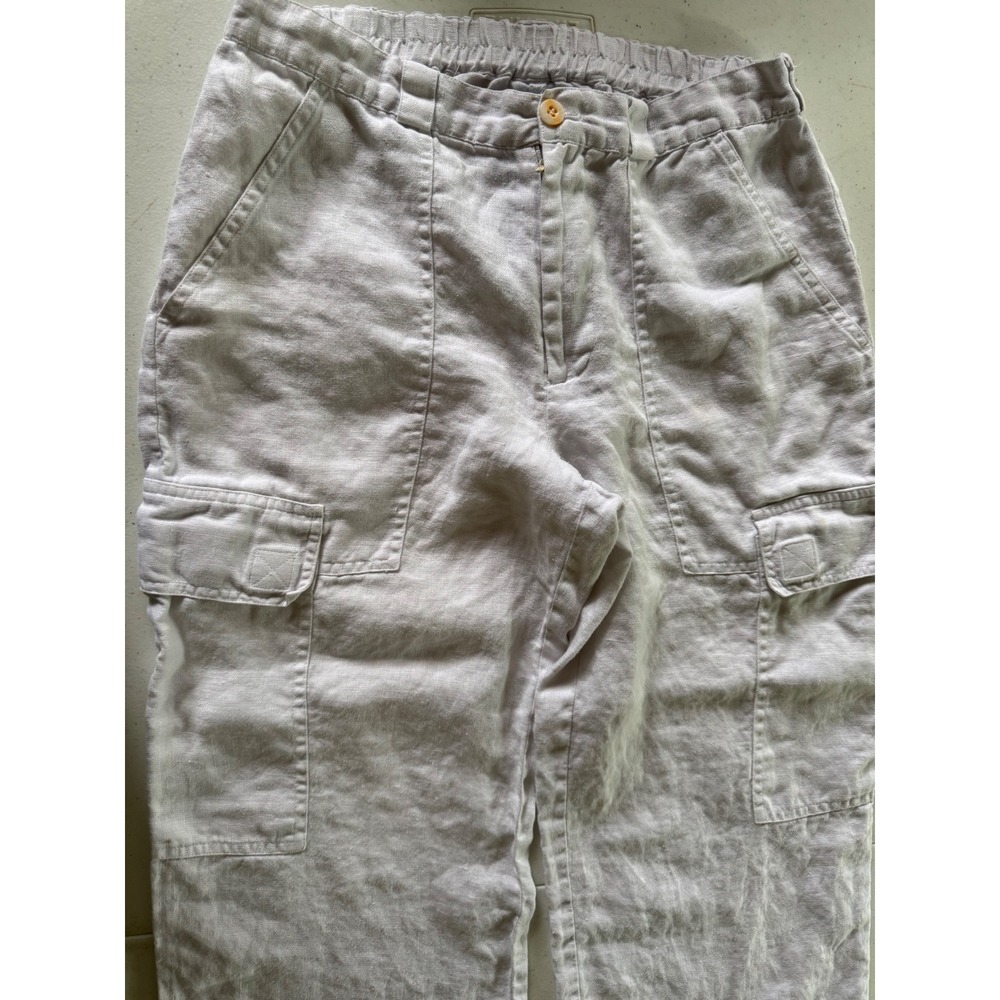 In The Wash 100% Linen Cargo Pants Womens XS Off-White Wide Leg‎ Utility Relaxed